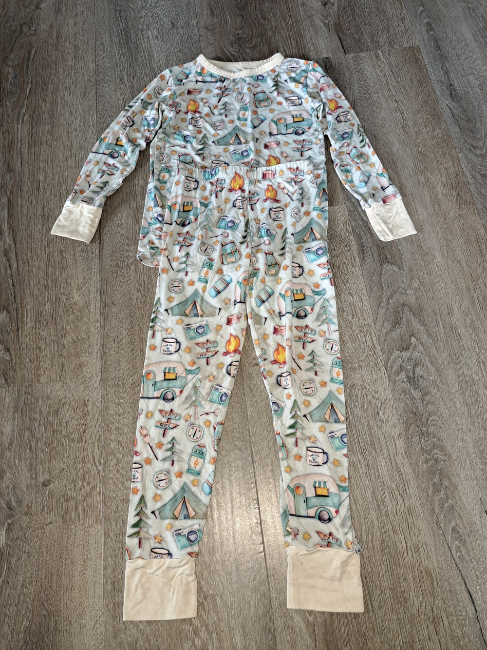 Kids Cozy Camp-Print One-Piece Pajamas - Cream & Multicolor